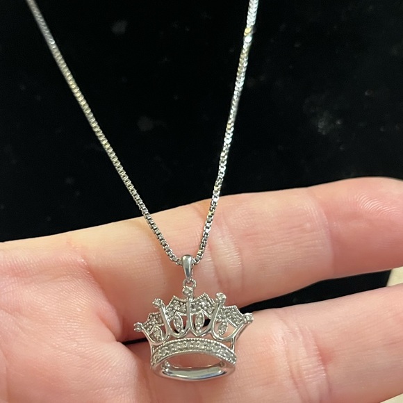 Jewelry - 18” sterling silver and CZ crown necklace